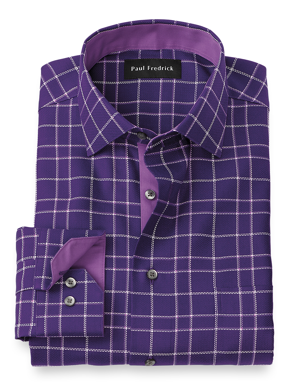 Product Image of Non-iron Cotton Windowpane Dress Shirt With Contrast Trim-Purple