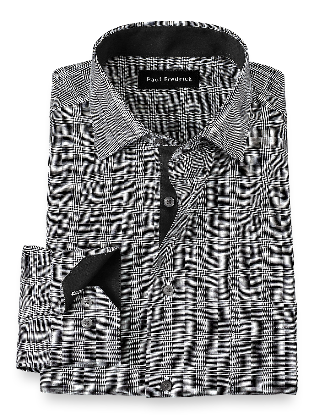 Product Image of Non-iron Cotton Plaid Dress Shirt With Contrast Trim-Black