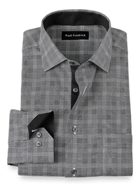 Non-Iron Cotton Plaid Dress Shirt With Contrast Trim - Black