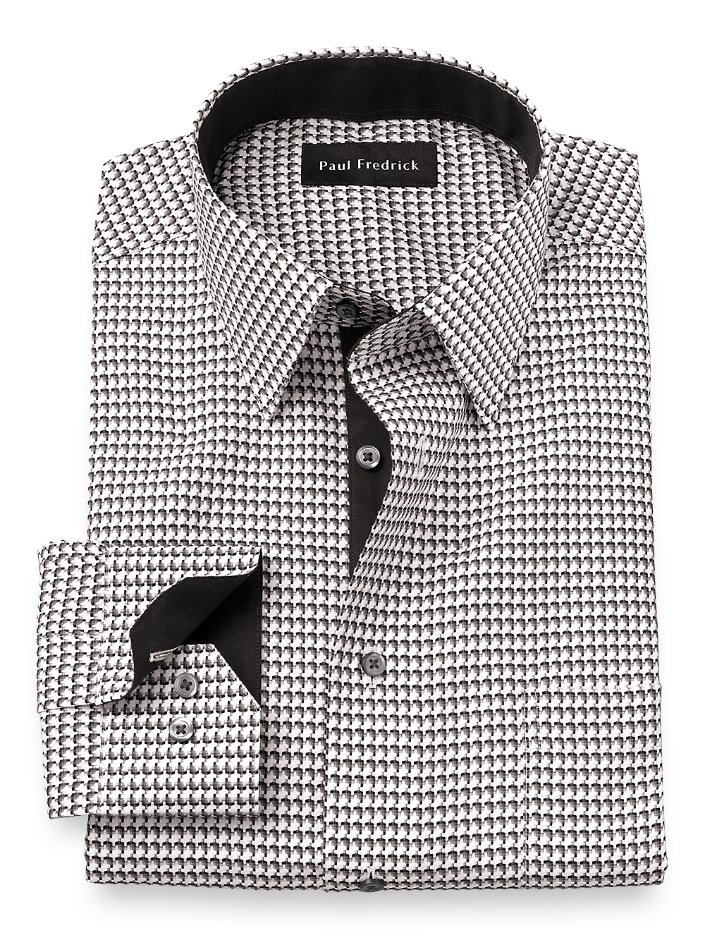 Product Image of Non-iron Cotton Houndstooth Dress Shirt With Contrast Trim-Black