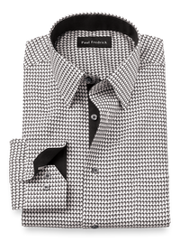 Non-Iron Cotton Houndstooth Dress Shirt With Contrast Trim - Black