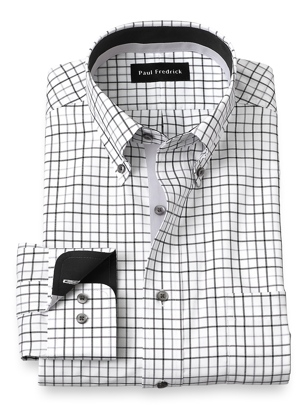 Product Image of Non-iron Cotton Tattersall Dress Shirt With Contrast Trim-Black/Grey