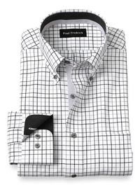 Non-Iron Cotton Tattersall Dress Shirt With Contrast Trim - Black/grey