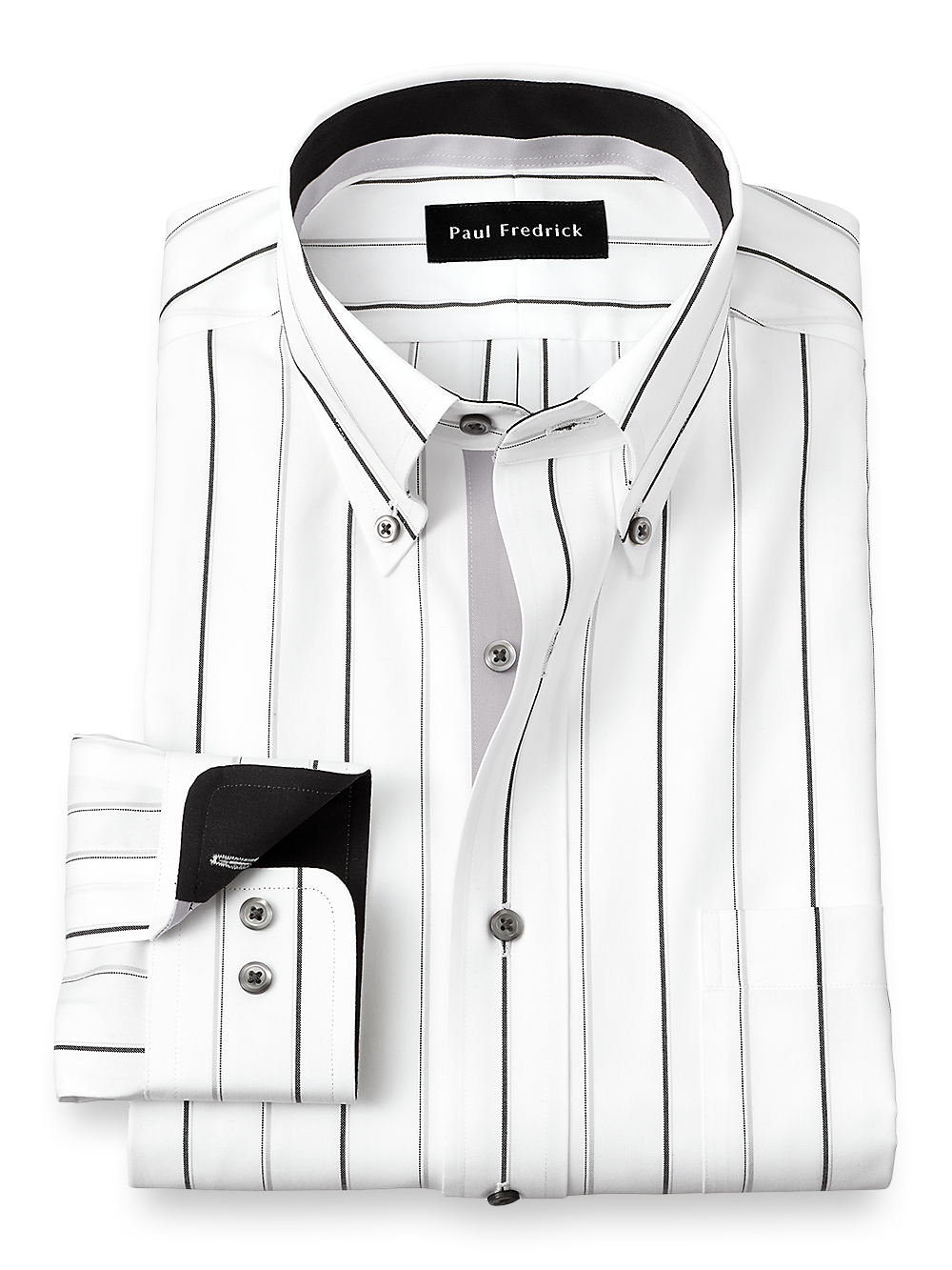 Product Image of Non-iron Cotton Stripe Dress Shirt With Contrast Trim-Black/Grey