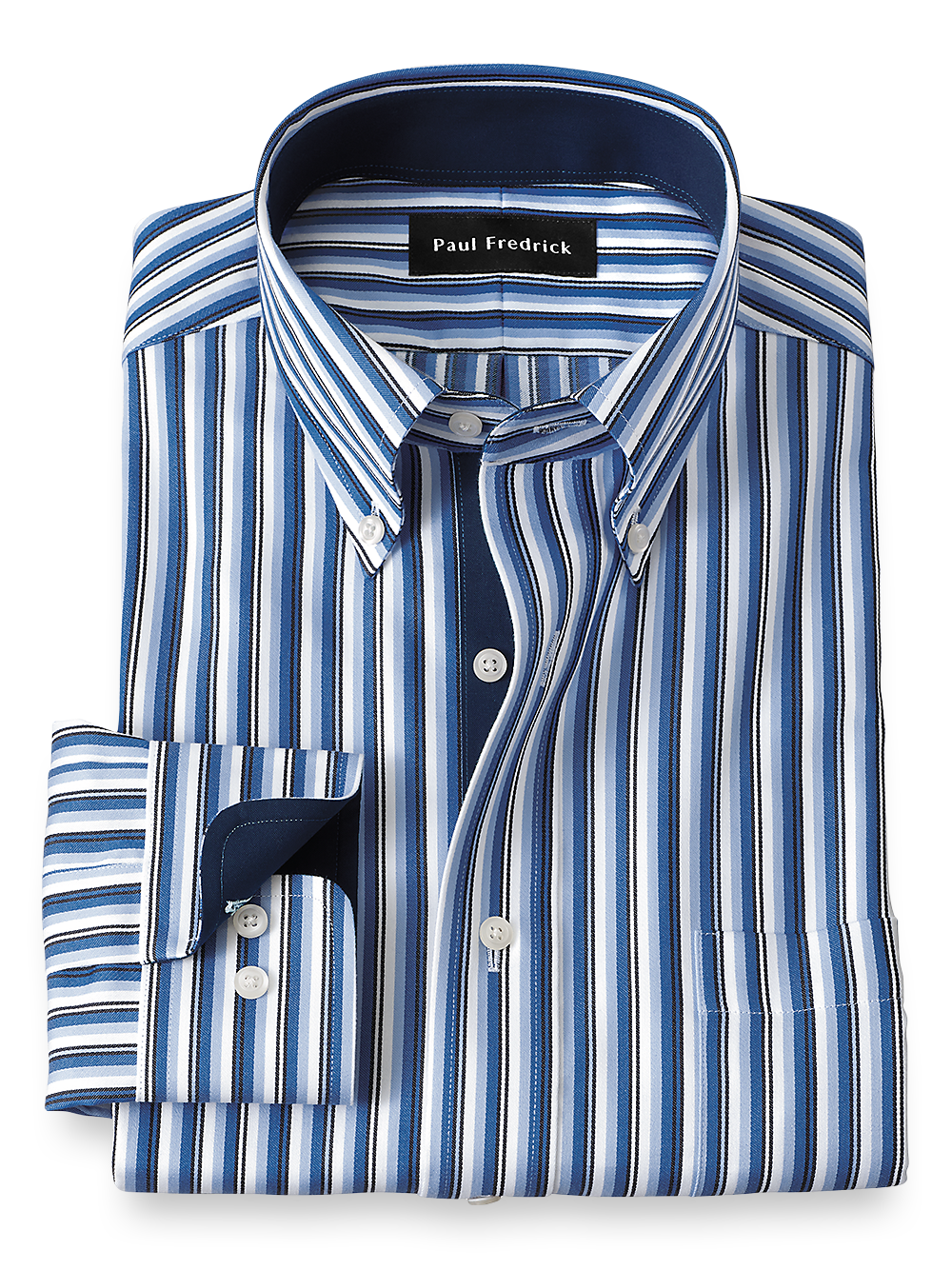 Product Image of Non-iron Cotton Stripe Dress Shirt With Contrast Trim-Blue