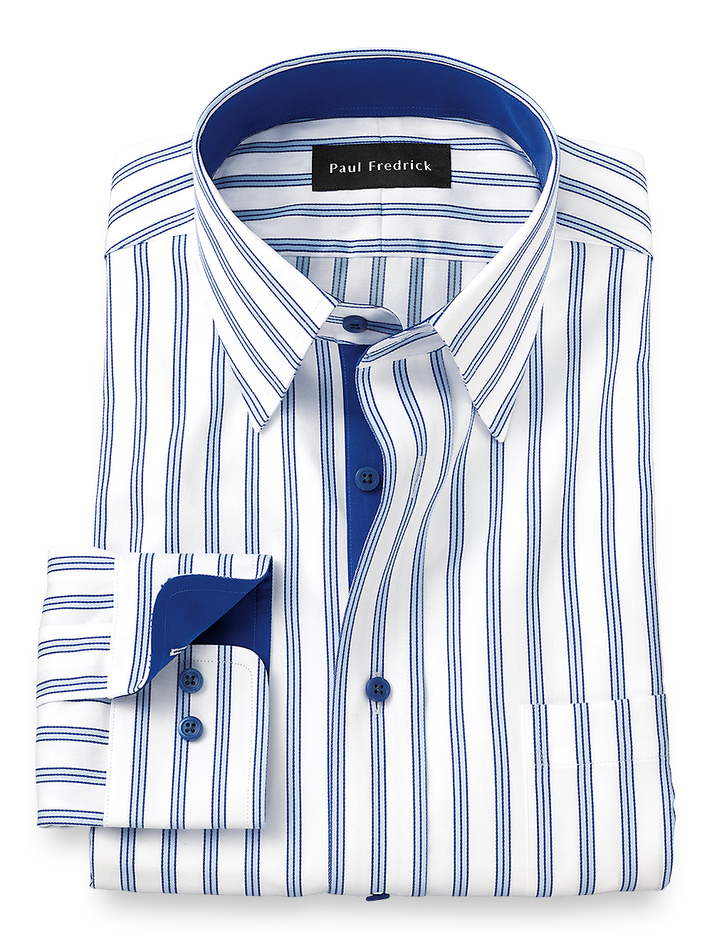 Product Image of Non-iron Cotton Stripe Dress Shirt With Contrast Trim-Light Blue