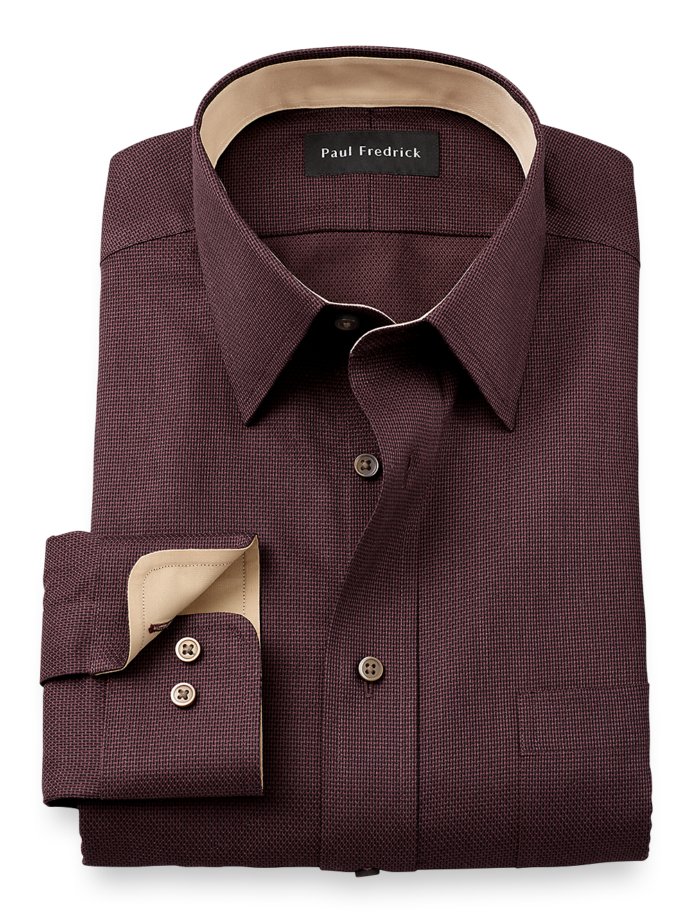 Product Image of Non-iron Cotton Solid Dress Shirt With Contrast Trim-Brown