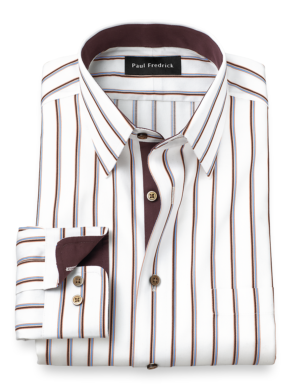 Product Image of Non-iron Cotton Stripe Dress Shirt With Contrast Trim-Blue/Brown