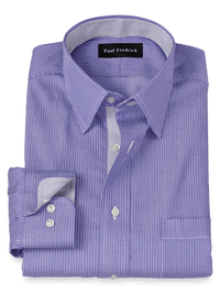 Comfort Stretch Non-Iron Stripe Dress Shirt With Contrast Trim - Purple