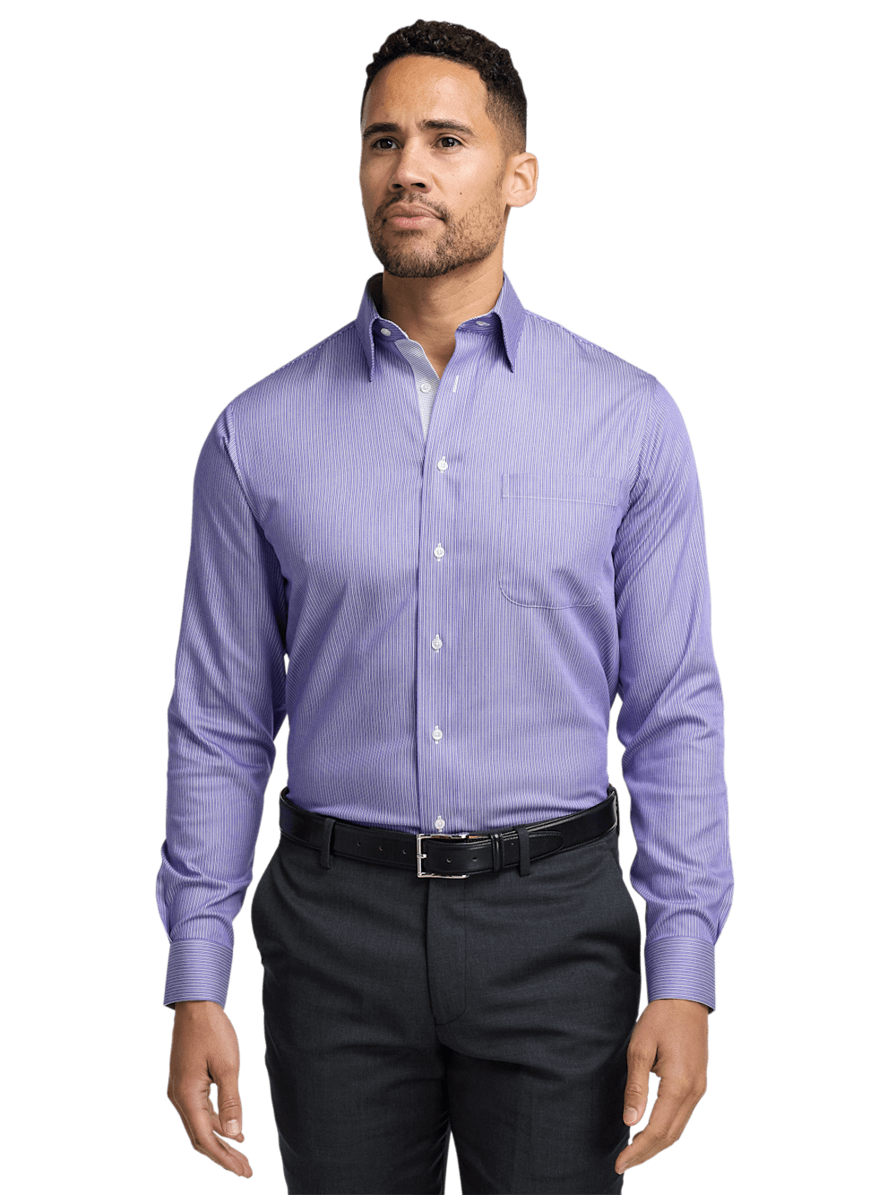 Alternate Image of Comfort Stretch Non-iron Stripe Dress Shirt With Contrast Trim-1