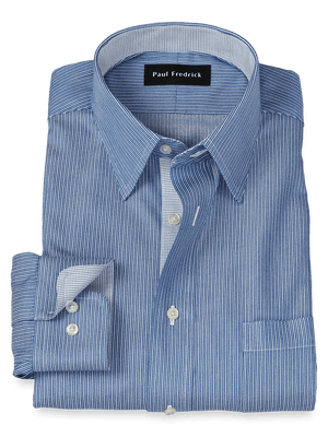 Comfort Stretch Non-Iron Stripe Dress Shirt With Contrast Trim - Blue