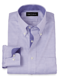 Comfort Stretch Non-Iron Solid Dress Shirt With Contrast Trim - Purple