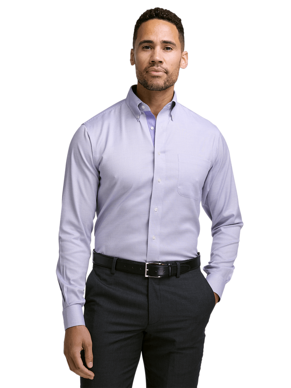 Alternate Image of Comfort Stretch Non-iron Solid Dress Shirt With Contrast Trim-1