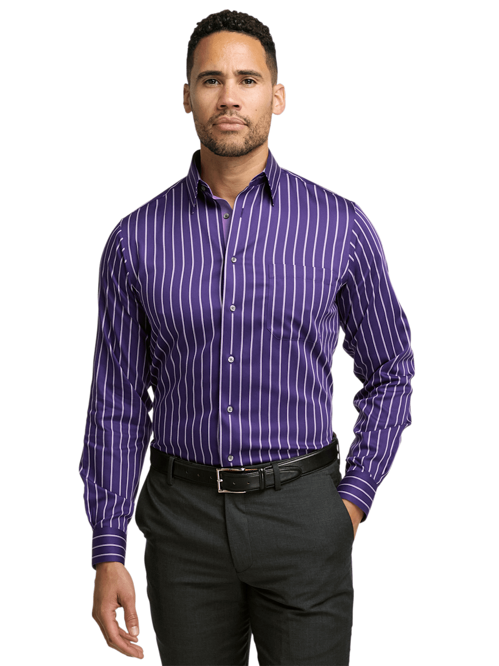 Alternate Image of Non-iron Cotton Stripe Dress Shirt With Contrast Trim-1