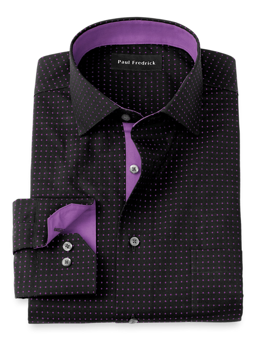 Product Image of Non-iron Cotton Dot Dress Shirt With Contrast Trim-Black/Purple