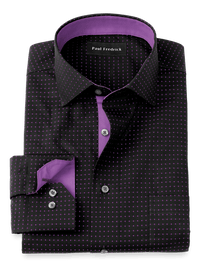 Non-Iron Cotton Dot Dress Shirt With Contrast Trim - Black/purple