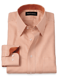 Non-Iron Cotton Houndstooth Dress Shirt With Contrast Trim - Light Rust