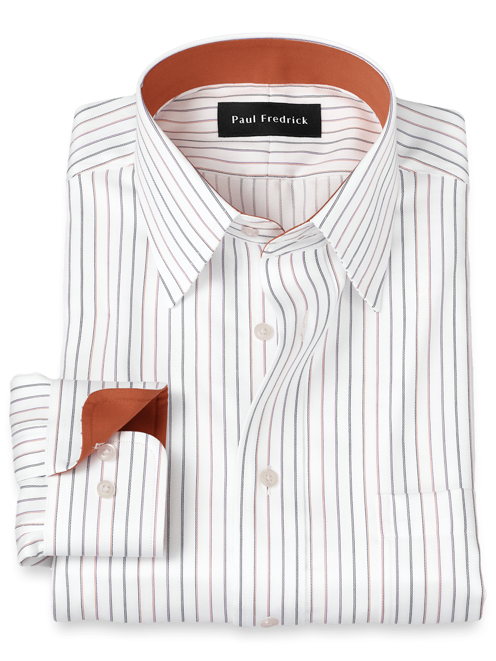 Product Image of Non-iron Cotton Stripe Dress Shirt With Contrast Trim-White Multi