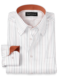 Non-Iron Cotton Stripe Dress Shirt With Contrast Trim - White Multi