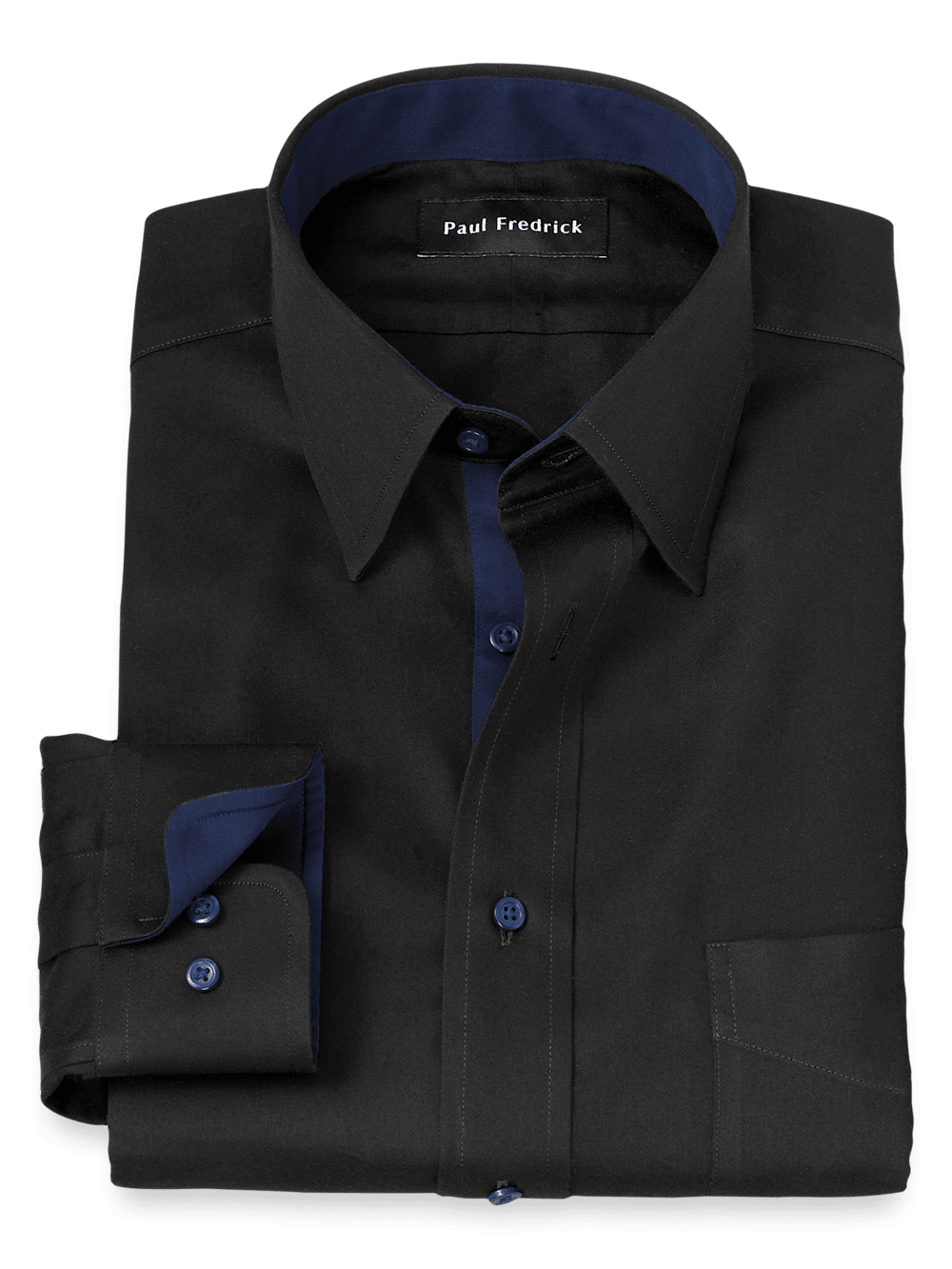 Product Image of Non-iron Cotton Solid Dress Shirt With Contrast Trim-Black