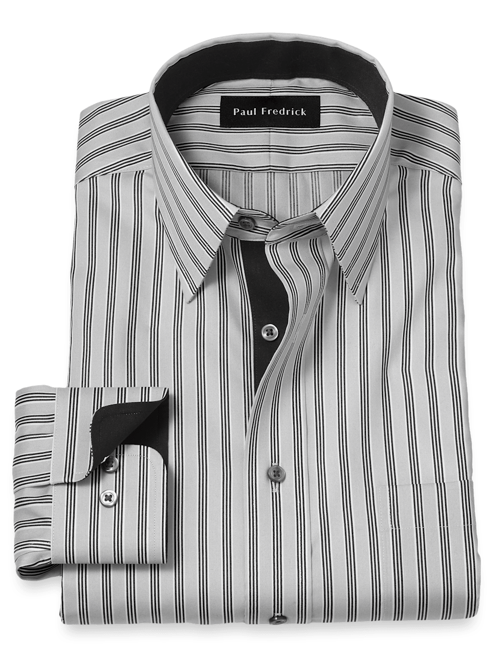 Product Image of Non-iron Cotton Stripe Dress Shirt With Contrast Trim-Grey