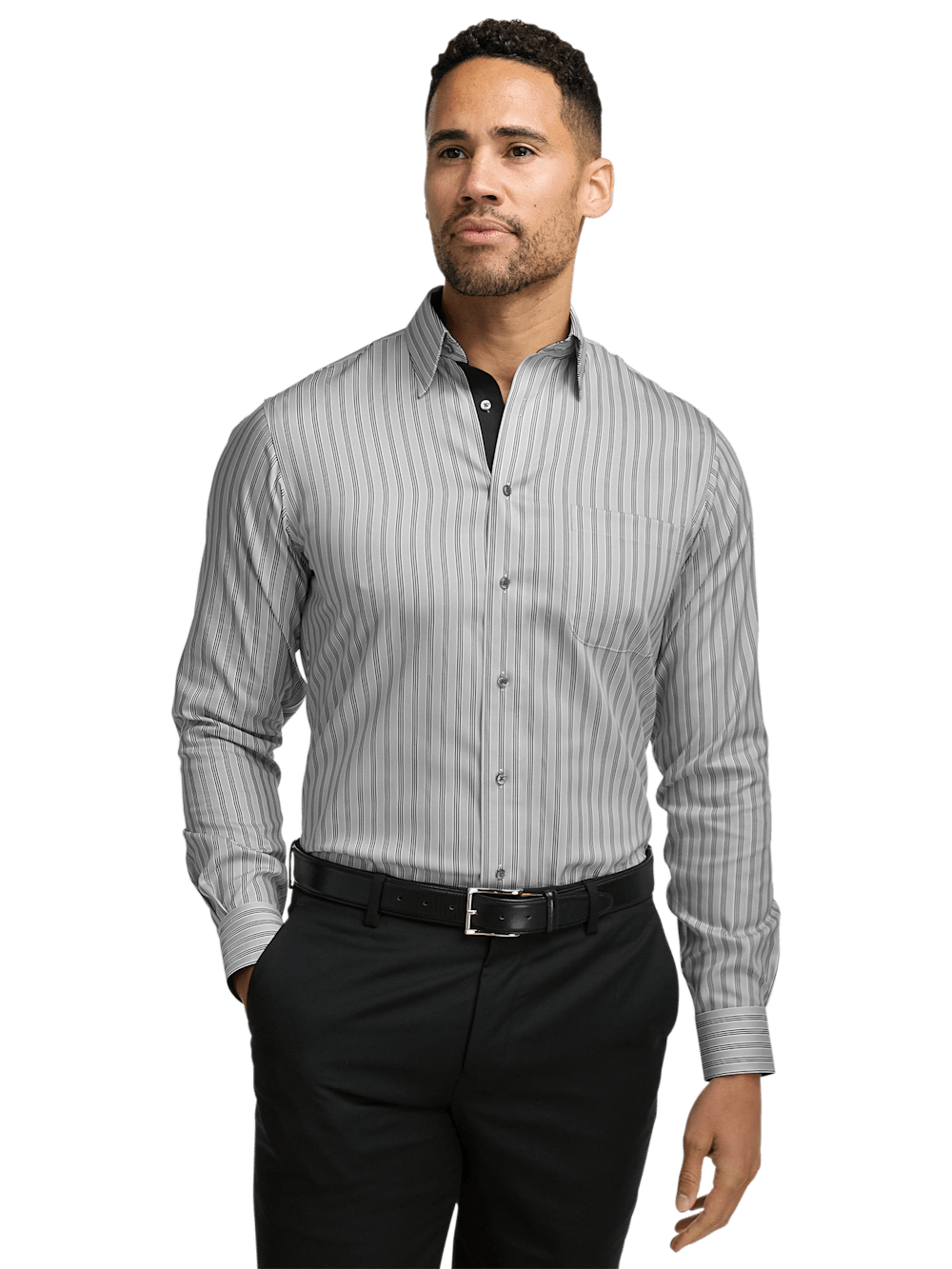 Alternate Image of Non-iron Cotton Stripe Dress Shirt With Contrast Trim-1