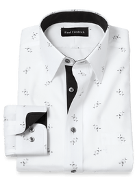 Non-Iron Cotton Houndstooth Dress Shirt - White