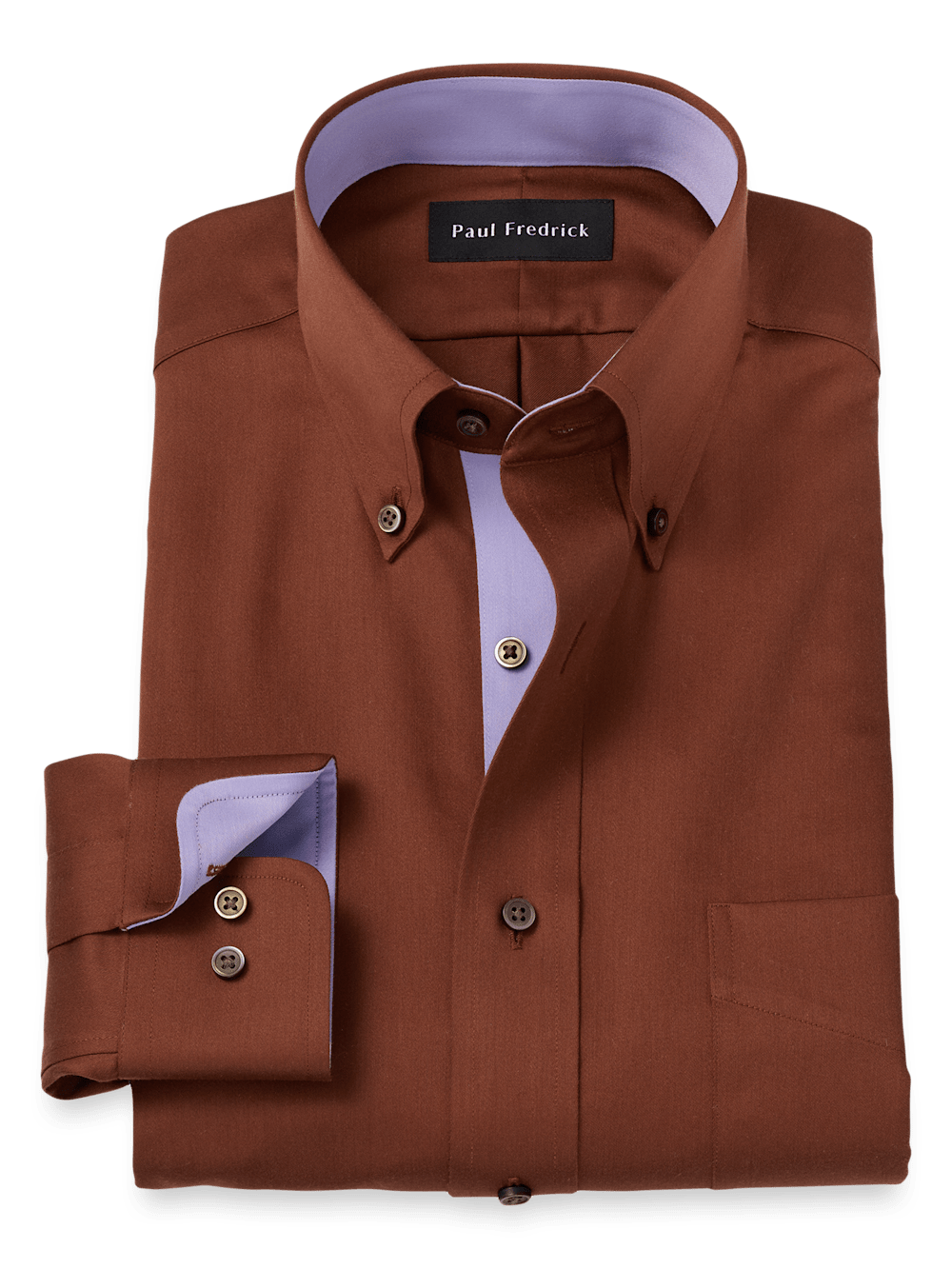 Product Image of Non-iron Cotton Solid Dress Shirt With Contrast Trim-Brown