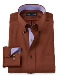 Non-Iron Cotton Solid Dress Shirt With Contrast Trim - Brown