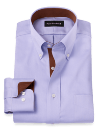 Non-Iron Cotton Solid Dress Shirt With Contrast Trim - Lavender