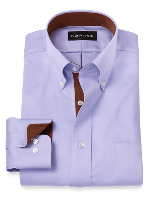 Non-Iron Cotton Solid Dress Shirt With Contrast Trim - Lavender