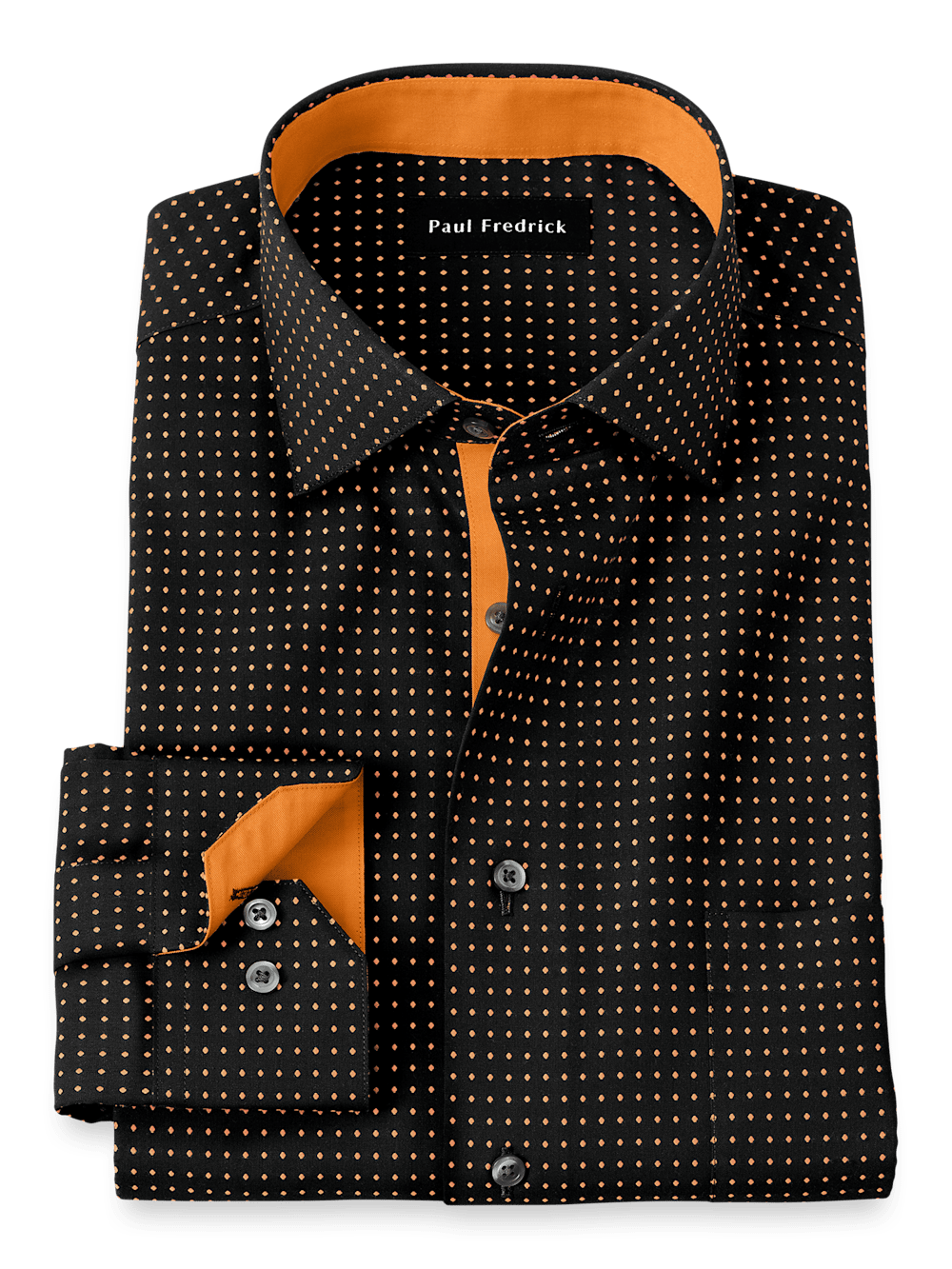 Product Image of Non-iron Cotton Dot Dress Shirt With Contrast Trim-Black/Orange