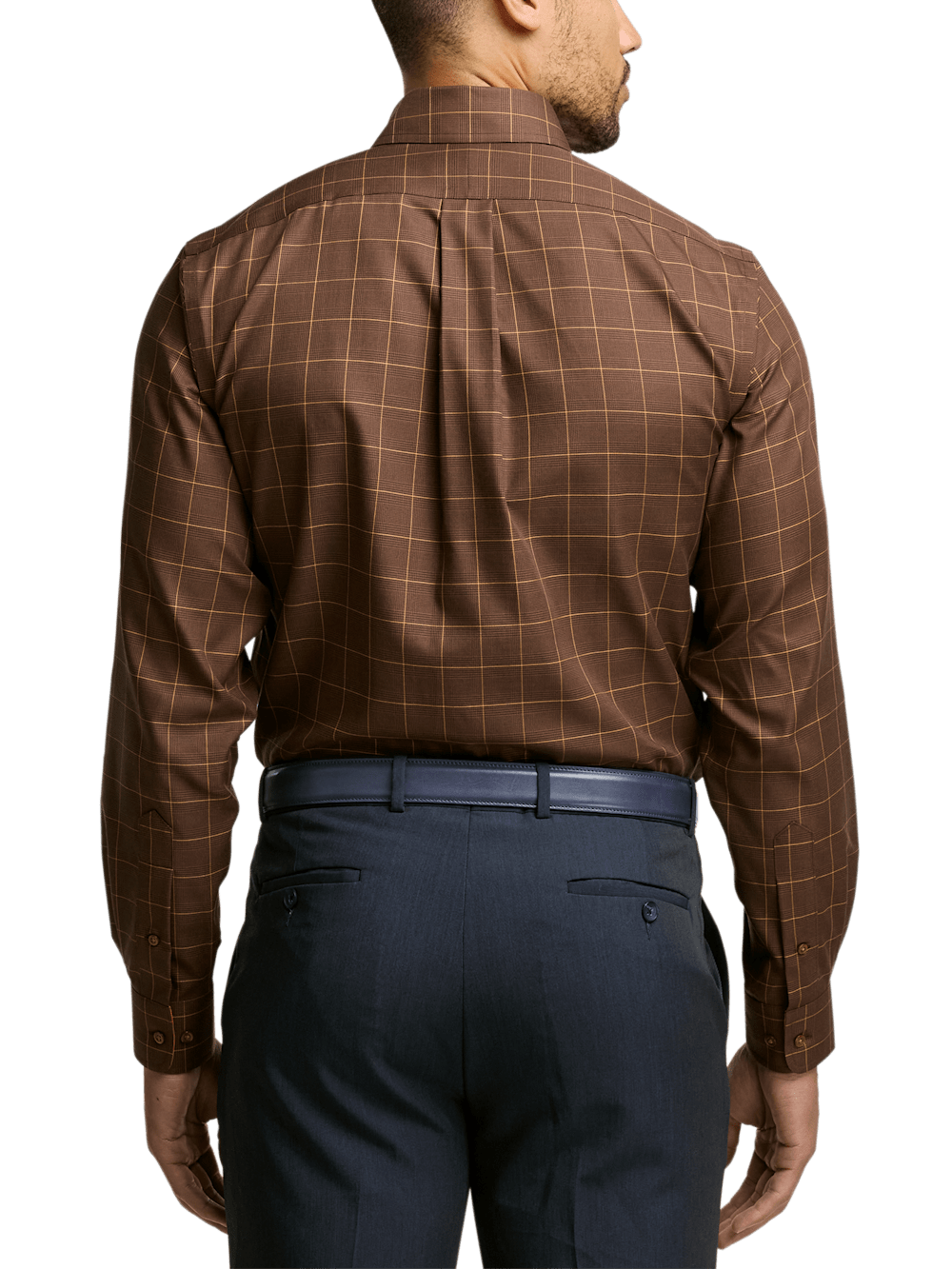 Alternate Image of Non-iron Cotton Windowpane Dress Shirt With Contrast Trim-4