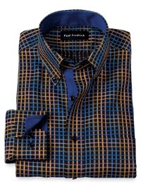 Non-Iron Cotton Check Dress Shirt With Contrast Trim - Black/orange