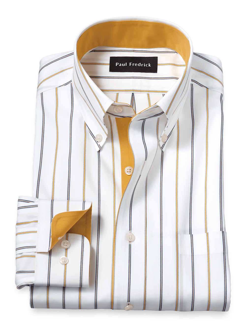 Product Image of Non-iron Cotton Stripe Dress Shirt With Contrast Trim-White/Brown