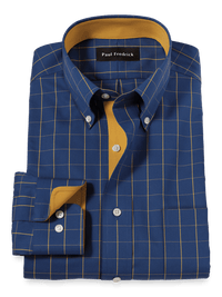 Non-Iron Cotton Check Dress Shirt With Contrast Trim - Blue