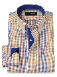 Non-Iron Cotton Gingham Dress Shirt With Contrast Trim - Multi