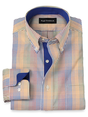 Non-Iron Cotton Gingham Dress Shirt With Contrast Trim - Multi