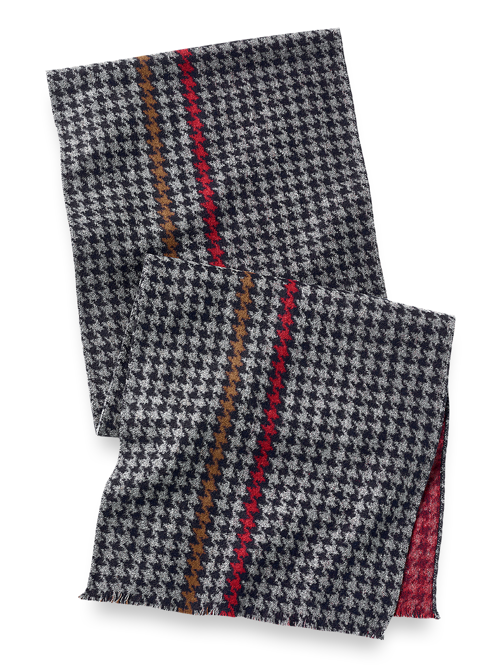 Product Image of Houndstooth Stripe Brushed Silk Scarf-Grey