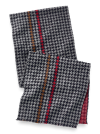 Houndstooth Stripe Brushed Silk Scarf - Grey