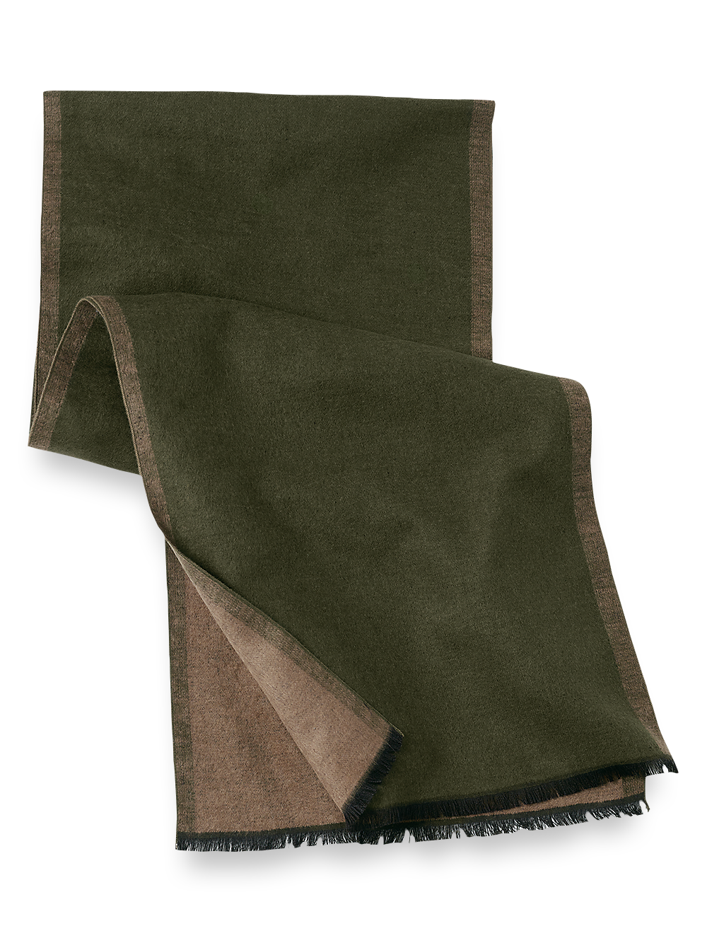 Product Image of Solid Reversible Brushed Silk Scarf-Olive/Camel