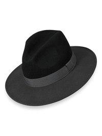 Wool Fedora With Ribbon Band - Black/grey