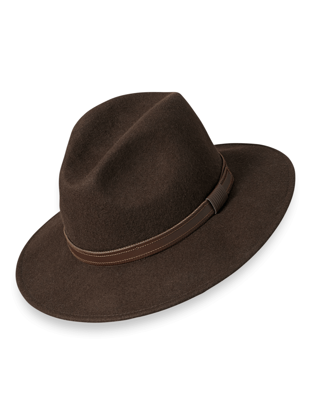 Product Image of Wool Fedora With Leather Band-Brown