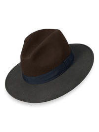 Wool Fedora With Ribbon Band - Brown/grey