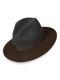 Wool Fedora With Ribbon Band - Grey/brown