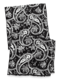 Paisley Brushed Silk Scarf - Black/white