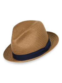 Straw Fedora With Ribbon Band - Tan