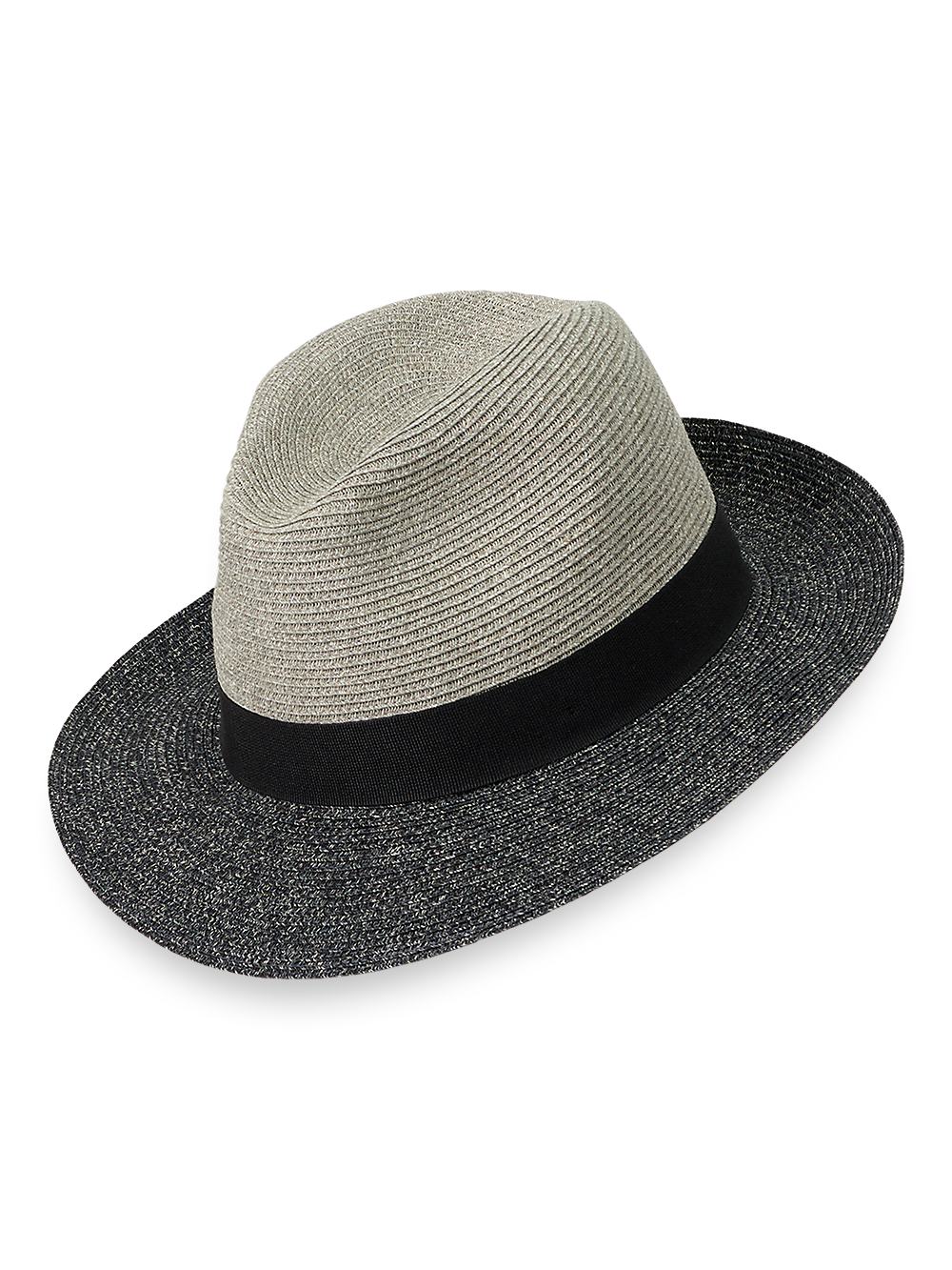 Product Image of Straw Blend Fedora With Ribbon Band-Grey/Black