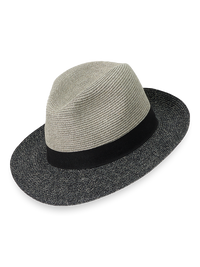 Straw Blend Fedora With Ribbon Band - Grey/black