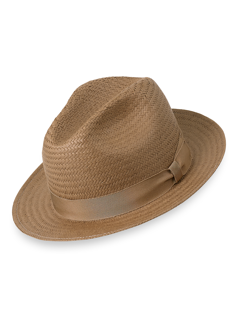 Product Image of Straw Fedora With Ribbon Band-Tan